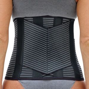 Corsetto elastico lombosacrale con rinforzi paravertebrali e supporto lombare a “V”