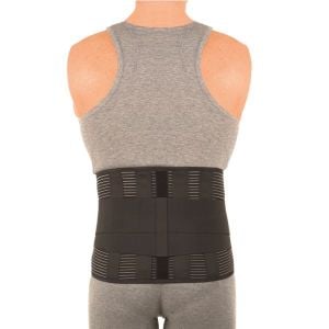 Corsetto elastico lombosacrale con rinforzi paravertebrali e tiranti pelvici