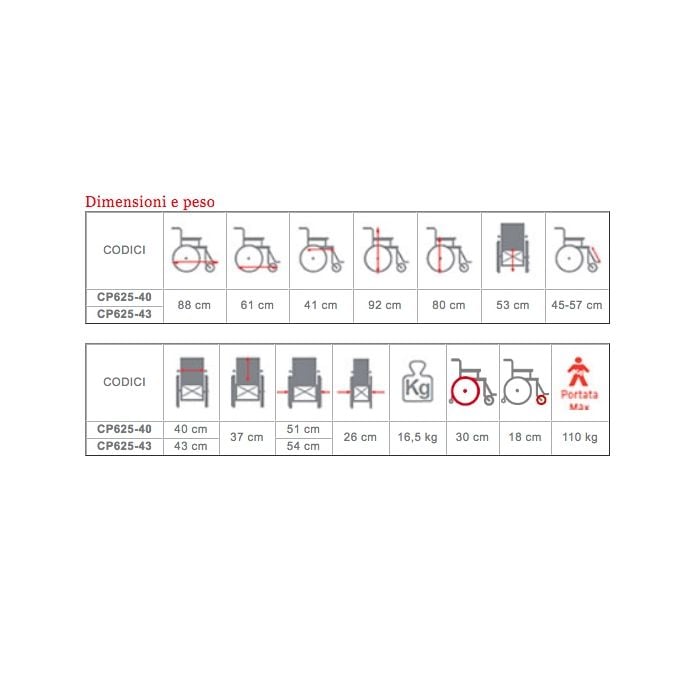 Sedia a rotelle dimensioni ridotte Carrozzina disabili Skinny