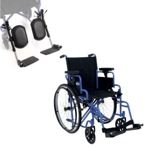 carrozzina per invalidi blu con pedane