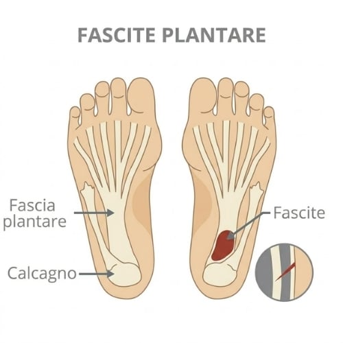 Fascite plantare: infiammazione della fascia plantare e dolore al tallone, patologia trattata con calzature ortopediche ammortizzanti