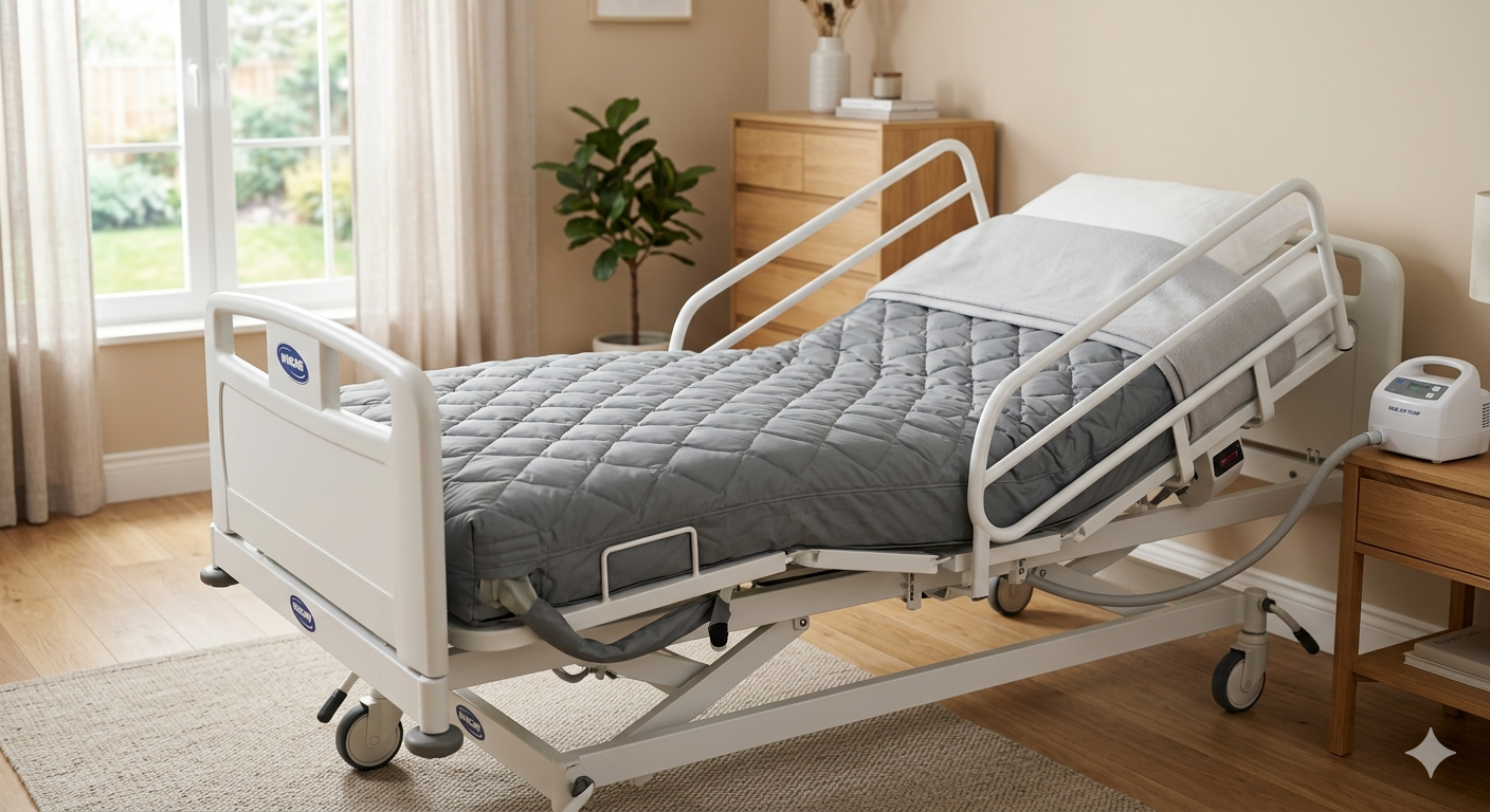 Materasso antidecubito su letto ortopedico per degenza domiciliare